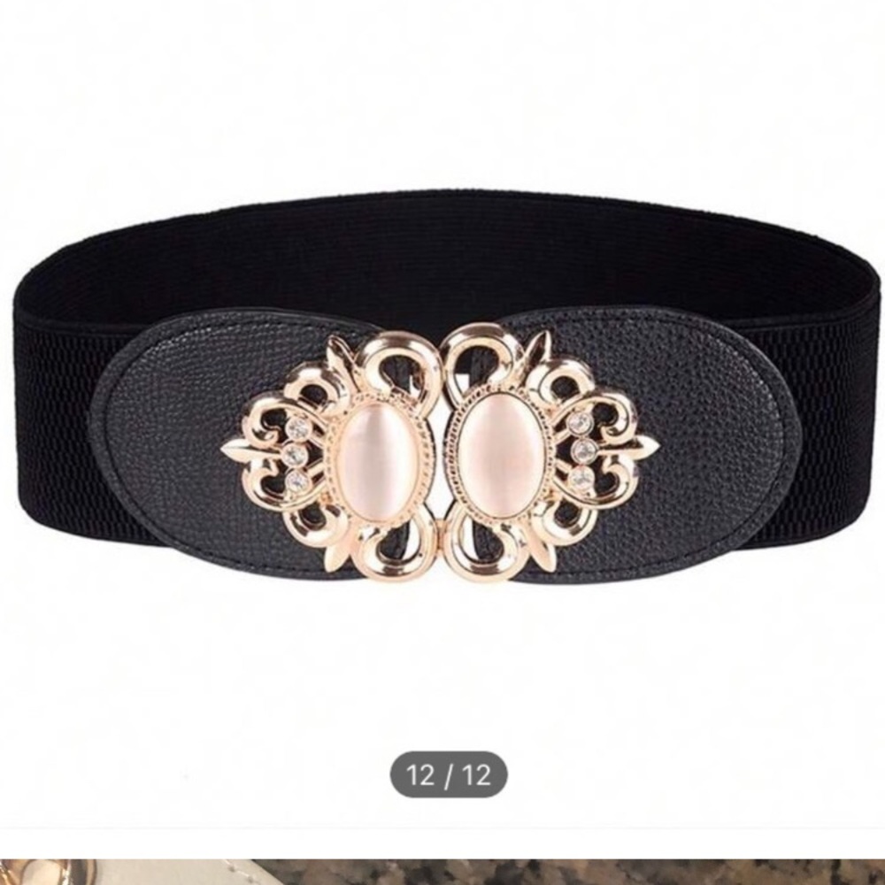 04/Rhinestone gemstone Wilde belt waistband elastic. Black color .